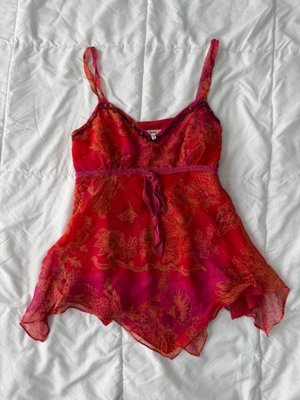 Vintage Silk Floral Paisley Cami Top 8 Orange Y2K 90s Boho Flowy Festival Hippie